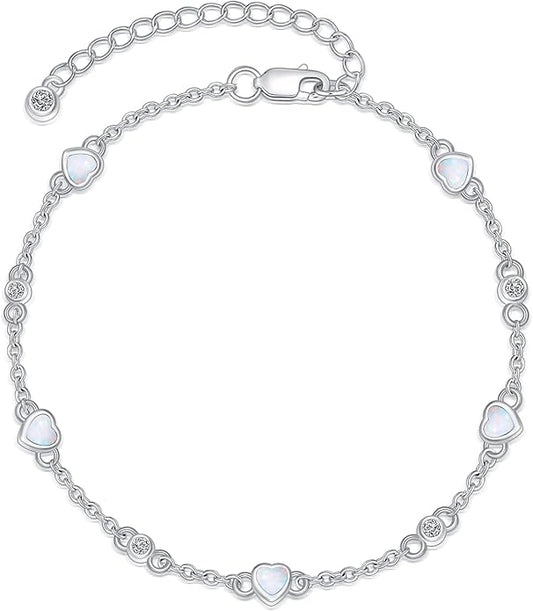 Anklet Bracelet for Women 925 Sterling Silver Natural Stone Chain Ankle Bracelet Beach Summer Fine Jewelry Birthday Christmas Gifts for Women Her Mom
