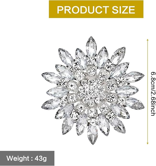 Crystal Rhinestone Brooch for Women Silver Brooch Pins for Women Clear Rhinestone Jewelry Pins for DIY Bridal Wedding Bouquet