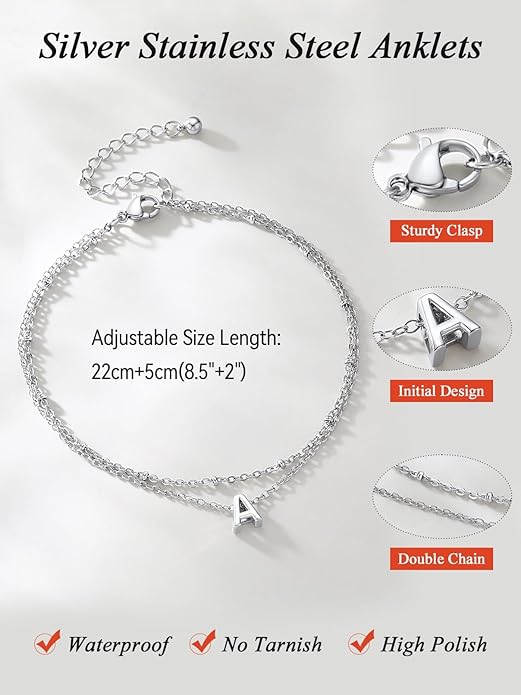 FaithHeart Initial Ankle Bracelets for Women, Waterproof 14k Gold Plated Initial Anklets Non Tarnish Stainless Steel Layered Anklet Summer Beach Foot Jewelry