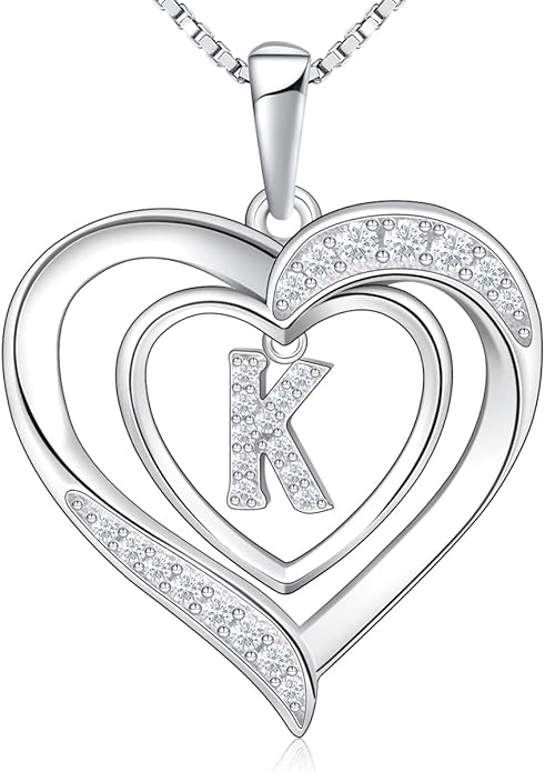RIVIKO Heart Initial Necklace for Women, 925 Sterling Silver Letter Pendant,Personalized Charm Alphabet Jewelry Valentines Mother's Day Anniversary Christmas Birthday Gifts for Women Her Mom Wife
