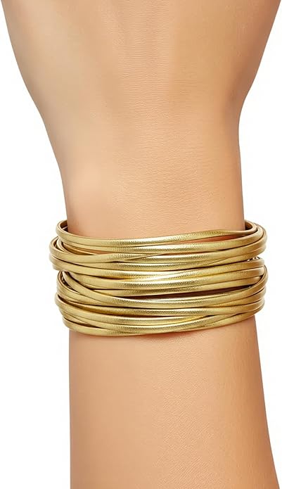 Edoneery Leather Wrap Bracelet for Women, Boho Handmade Multi-Layer Cuff with Crystal Beads Heart, Stackable Bangle Western Jewelry Gift