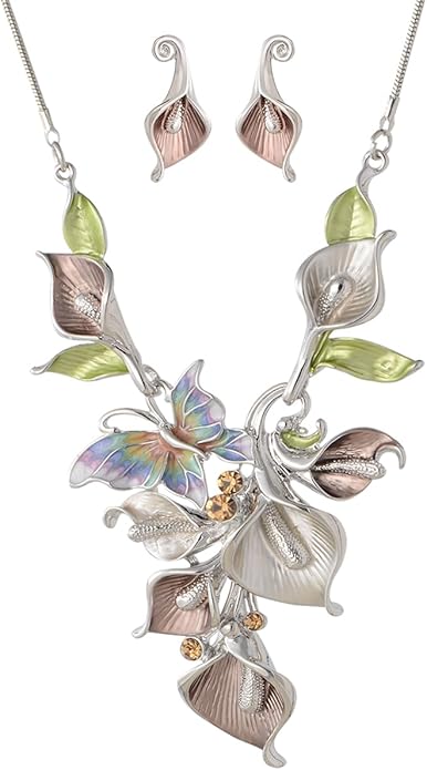 Chunky Statement Jewelry Set Vintage Retro Leaf Flower Floral Geometric Bohemian Boho Bib Necklace Earring Set Fashion Costume Jewelry for Women Girls Wedding Party Prom Unique Gift