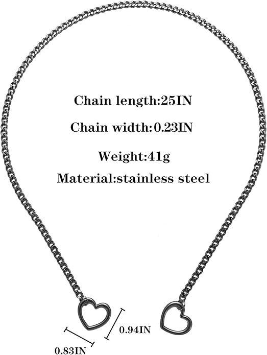 Heart Slip Chain Necklaces for Women,Stainless Steel O-Ring Adjustable Lariat Y-Necklace,Punk Gothic Cuban Collar Choker Necklace for women