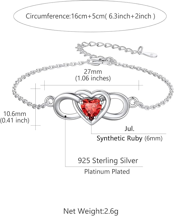 Custom4U Personalized Infinity Love Symbol Link Bracelets for Women 925 Sterling Silver Birthstone Bracelet Adjustable Engraved Chain Christmas Mother's Day Birthday Jewelry Gifts for Mom Her