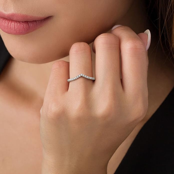 Suplight 925 Sterling Silver Wedding Band Rings, Full Cubic Zirconia Wishbone Ring Love/Lucky Engagement Promise Rings For Women, Size 4-12 (with Gift Box)