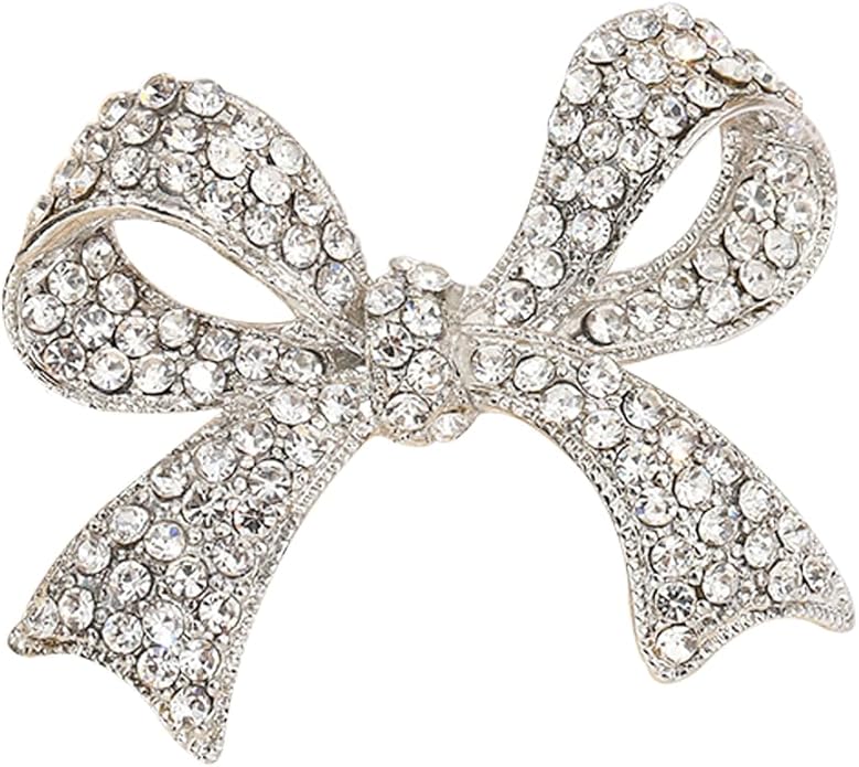 Kprusoian Elegant Crystal Bow Brooch Pin for Women,Vinage Sparkly Rhinestones Brooches Pins Beautiful Lapel Pins Dress Suit Shirt Ceremony Clothes Accessories Jewelry