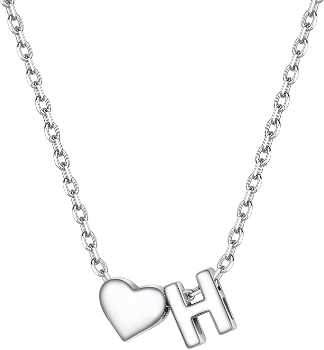 PROSILVER Initial Heart Necklace for Women, 925 Sterling Silver Tiny Heart Letter Necklace Siver, Gold Necklace, Come with Box