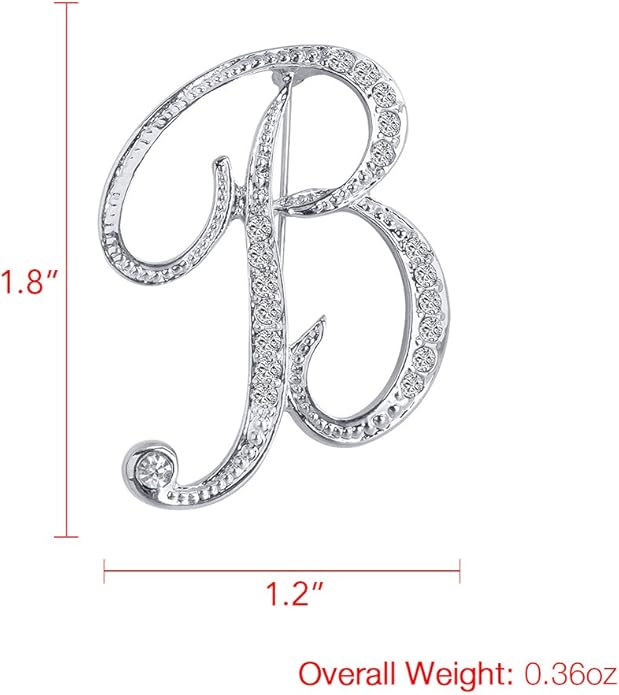 LiaSun A-Z 26 Letters Pins Brooches Silver Plated Metal Broaches Pins-Clear Crystal Initial Breastpin