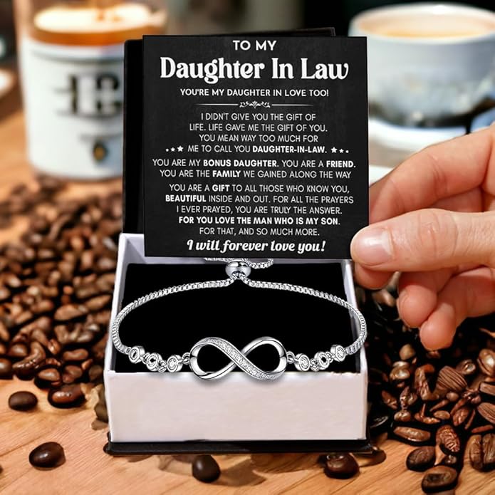 To My Beautiful Daughter In Law Bracelet From Mother-In-Law, Daughter In Law Birthday Gifts, Infinity Star Heart Bracelet For Her With Heartfelt Message Card & Elegant Box, Bonus Daughters Bracelets
