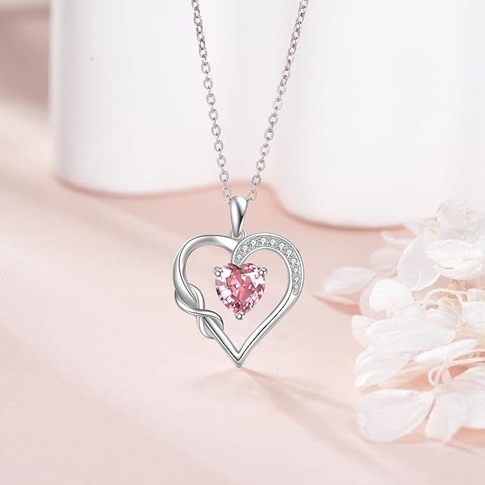 Birthstone Necklace for Women 925 Sterling Silver Infinity Heart Birthstone Pendant Necklace Infinity Heart Jewelry Birthday Holiday Gifts for Her