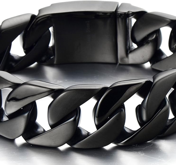 COOLSTEELANDBEYOND Mens Stainless Steel Large Curb Chain Link Bracelet Solid Curb Chain Wristband Biker Punk Jewelry Masculine Accessory