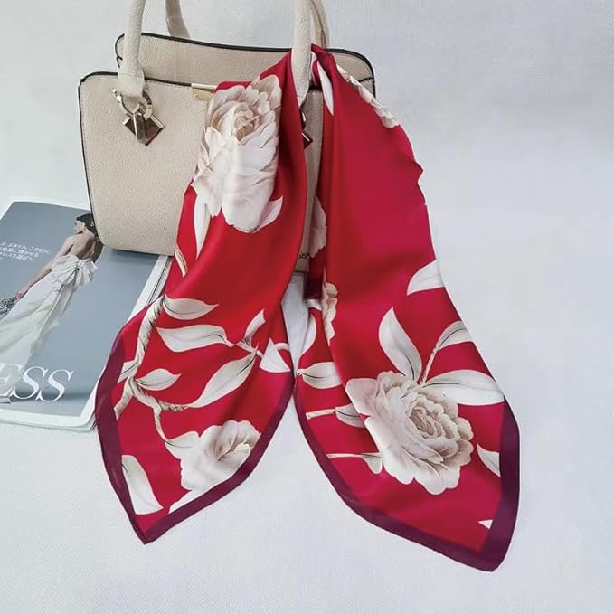 ANDANTINO 100% Mulberry Silk Square Scarf for Hair-25.6" X25.6'' Women Men Natural Silk Neckerchief Digital Printed Headscarf