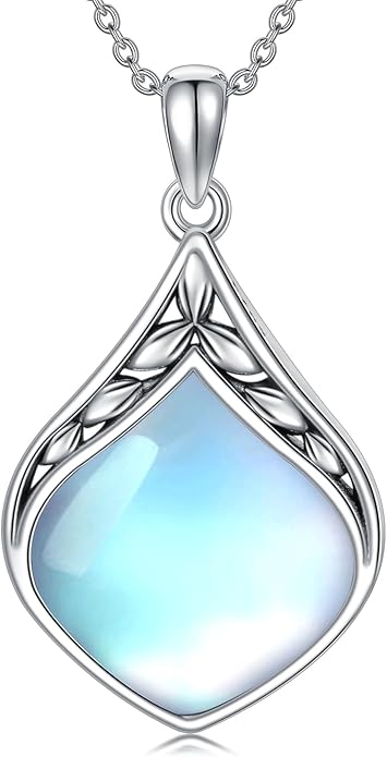 Teardrop Necklace 925 Sterling Silver Vintage Natural Gemstone Pendant Jewelry Birthday Christmas Gifts for Women Mom