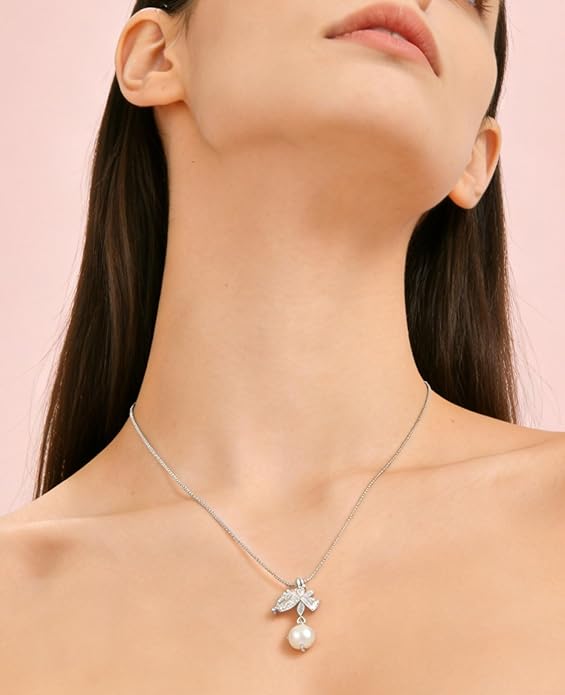 Fahonie Freshwater Pearl Pendant Necklace for Women 925 Sterling Silver Birthstone Necklace Birthday Anniversary Christmas Fine Jewelry Gifts for Women Chain 18"+2" Extend