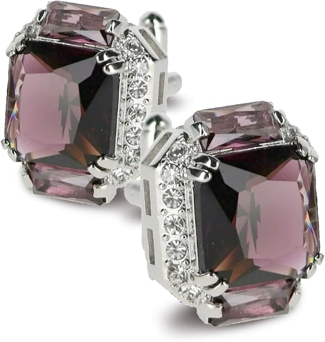 Rectangular Colored Diamond-Flanked Crystal Cuff Links – Tuxedo Suit Accessories, Cufflinks for Men