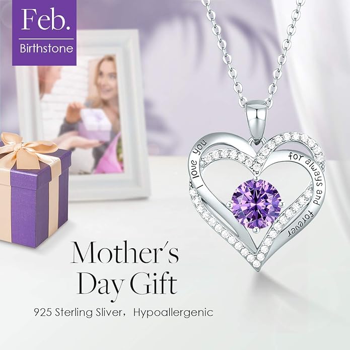 CDE Forever Love Heart Necklaces for Women, Wedding Anniversary, Birthday Mothers Day Gifts for Mom, Mother, Wife, Girlfriend, S925 Silver Jewelry with Birthstone Pendant