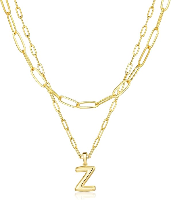 adoyi Gold Necklace for Women Layered Bubble Heart Letter Initial Necklaces for Women Trendy Jewelry 14K Gold Plated Chain Chunky Name Necklace Stack Charm A-Z Pendant Set Jewelry Gifts