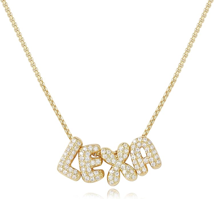 Custom Diamond Bubble 3D Letter Necklace Puffy Personalized Initial Charm with Zircon,18K Gold Plated Dainty Balloon Name Necklace for Women, Handmade Jewelry Gift for Her,Mother's Day