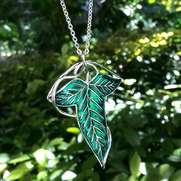 Bahamut Elegant Elven Green Tree Leaf Enamel Pins Brooch for Women Men Suit Pendant Necklace,Cloak Clasp Brooches Cosplay Jewelry