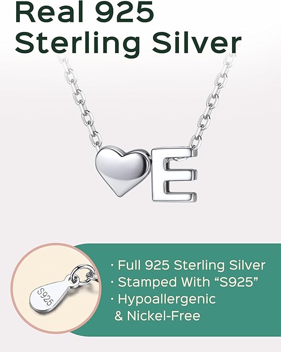 ChicSilver 925 Sterling Silver Heart Initial Necklaces for Women -Dainty Personalized Heart Pendant Letter Alphabet Necklace for Women