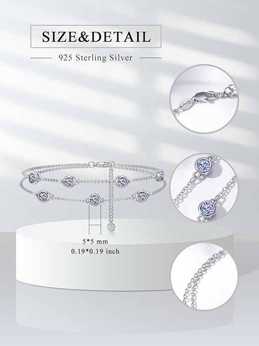 Dorunmo Birthstone Anklet Bracelets for Women 925 Sterling Silver Birthday Mother's Day Jewelry Gifts for Wife Mother Her