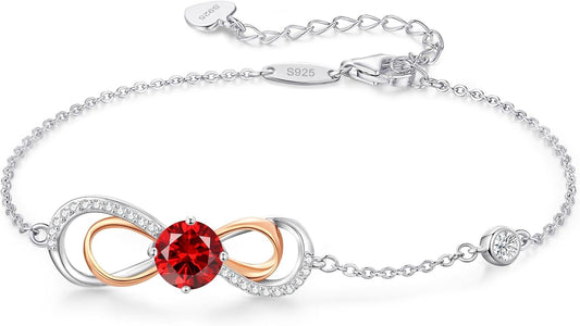 LOUISA SECRET Rose Gold Infinity Heart Bracelet for Women, Adjustable Chain 925 Sterling Silver Link Birthstone Bracelets, Best Anniversary Birthday Jewelry Gifts for Women Mom Wife Her