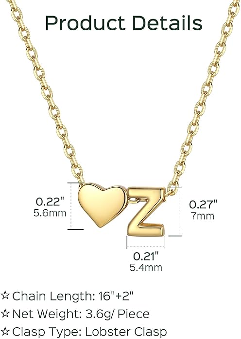 ChicSilver 925 Sterling Silver Heart Initial Necklaces for Women -Dainty Personalized Heart Pendant Letter Alphabet Necklace for Women