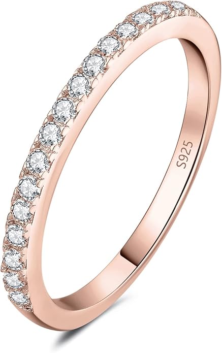 JewelryPalace 6 Stone Cubic Zirconia Half Eternity Stackable Wedding Rings for Women, 14K White Yellow Rose Gold Plated 925 Sterling Silver Promise Rings for Her, Simulated Diamond Wedding Band Ring