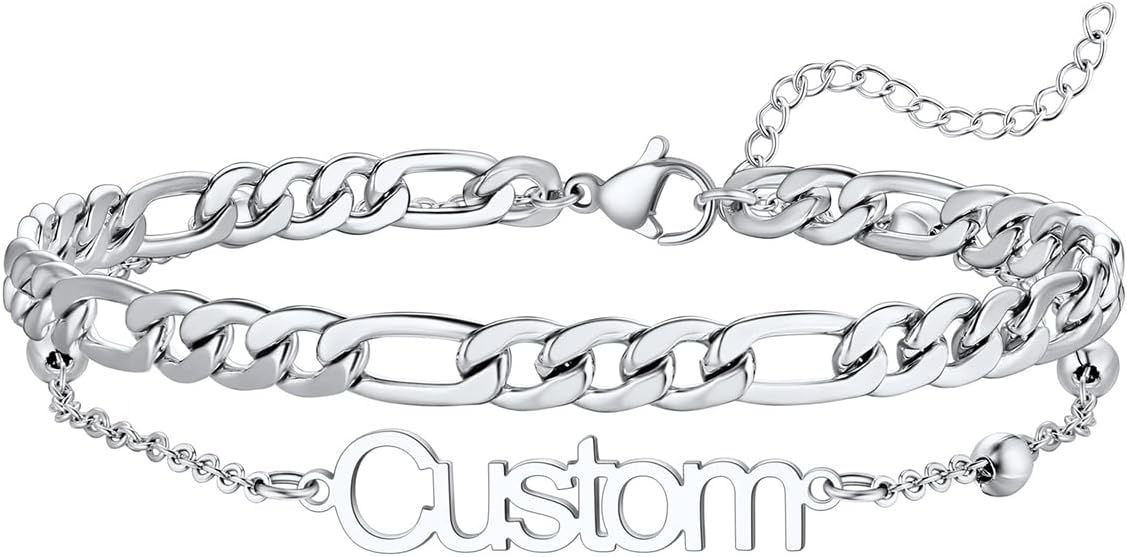 U7 Custom Layered Ankle Bracelets for Women Stainless Steel Bead/Cuban/Figaro/Rope/Wheat Chain Anklet Waterproof Anklet Jewelry for Beach Vacation