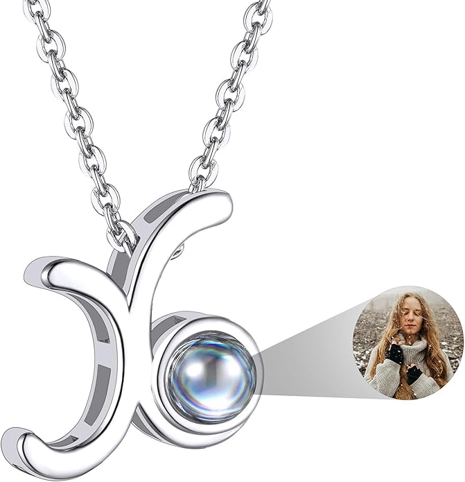 Custom4U Personalized Initial Picture Necklace for Women, Projection Necklace with Picture Inside, Gold/Silver Letter Pendant Necklace, Custom Photo Gifts for Mom Wife Birthday Valentines