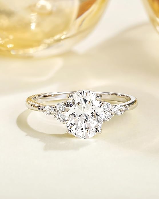 TIGRADE 3CT Engagement Ring Oval Cut Cubic Zirconia Marquise Round CZ Eternity Wedding Band for Women Size 3-12
