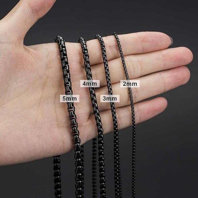 Bowisheet Black Square Rolo Chain Stainless Steel Round Box Chain Necklace Men Women