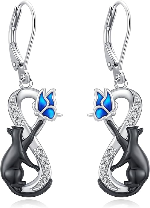 Black Cat/Turtle/Moonstone//Turquoise/Flower/Tree of Life Earrings Sterling Silver Cute Animal Leverback Dangle Earrings Jewelry Gifts