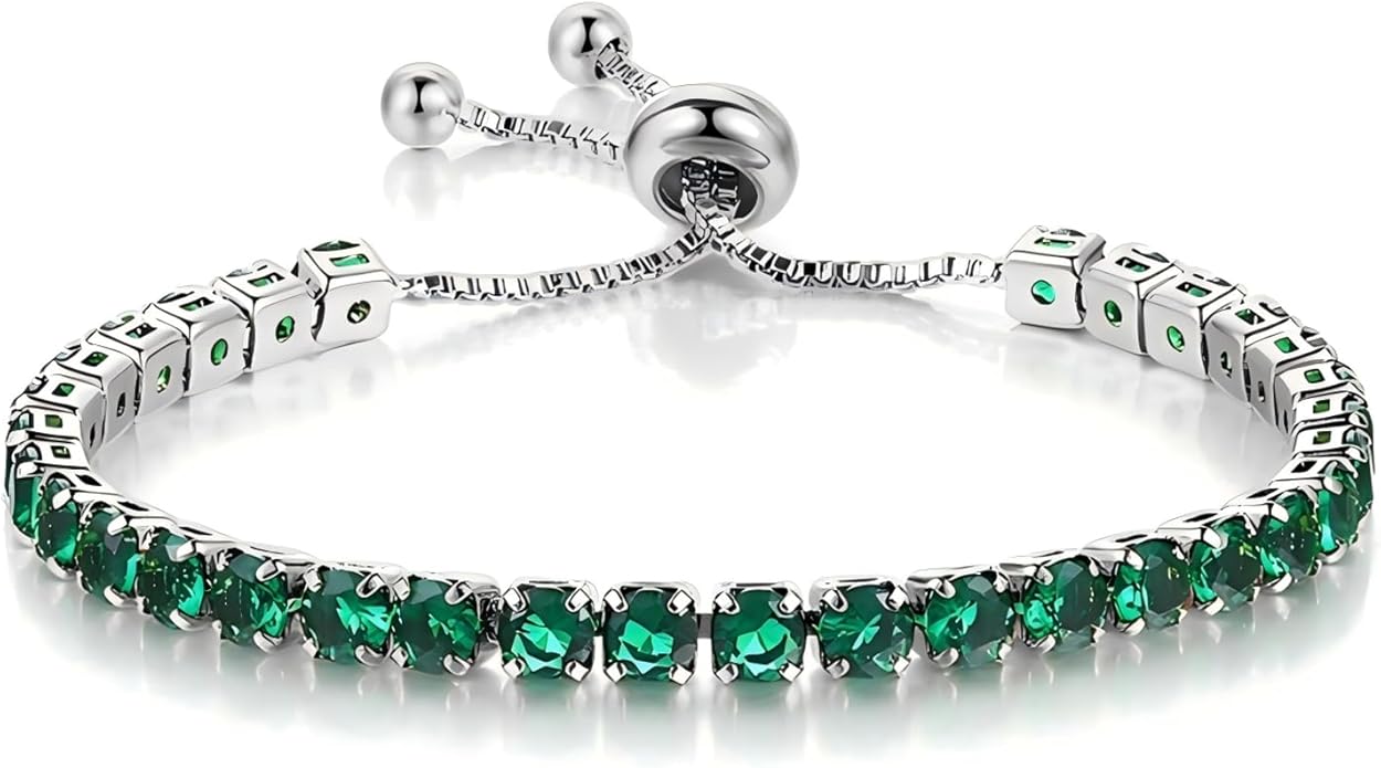 Italian Sterling Silver Women's Tennis Bracelets | Ladies' Sterling Silver Rope Adjustable Bracelet with Crystals | Gift for She