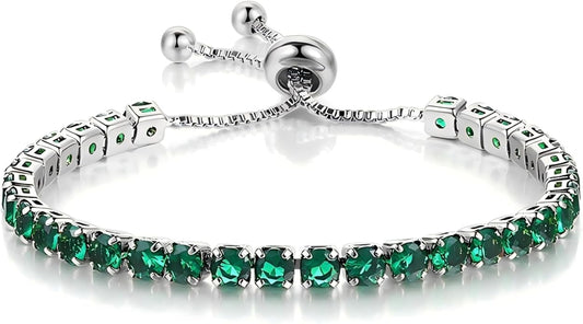 Italian Sterling Silver Women's Tennis Bracelets | Ladies' Sterling Silver Rope Adjustable Bracelet with Crystals | Gift for She