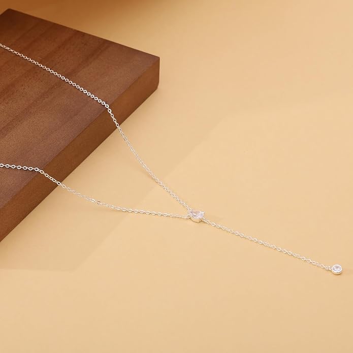 Lariat Necklace for Women, Dainty Long Necklaces, 14k Gold/Silver Plated Y-Shaped Drop Chain Necklace, Simple Layered Necklaces, Trendy Jewelry Gifts for Her