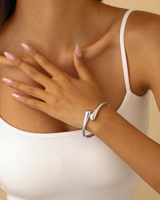 Bangle Bracelets for Women | 14K Gold Plated Trendy Wide Bracelets | Hinged Arm Cuff Bangles Chunky Bracelet for Women