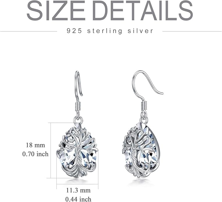 TOUPOP Tree of Life Earrings 925 Sterling Silver Family Tree Dangle Drop Earrings Crystal Jewelry Birthday Christmas Gifts for Women Her