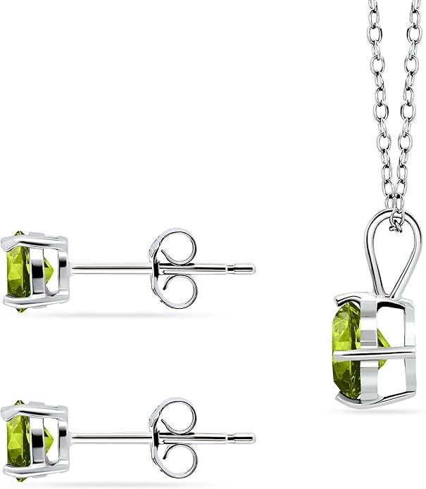 Jewelry Sets for Women, Necklace and Earring Sets for Women, Birthstone Jewelry, Genuine or Synthetic Gemstone, Round Solitaire, Pendant Necklace, Stud Earrings, Sterling Silver Jewelry or Gold Flash