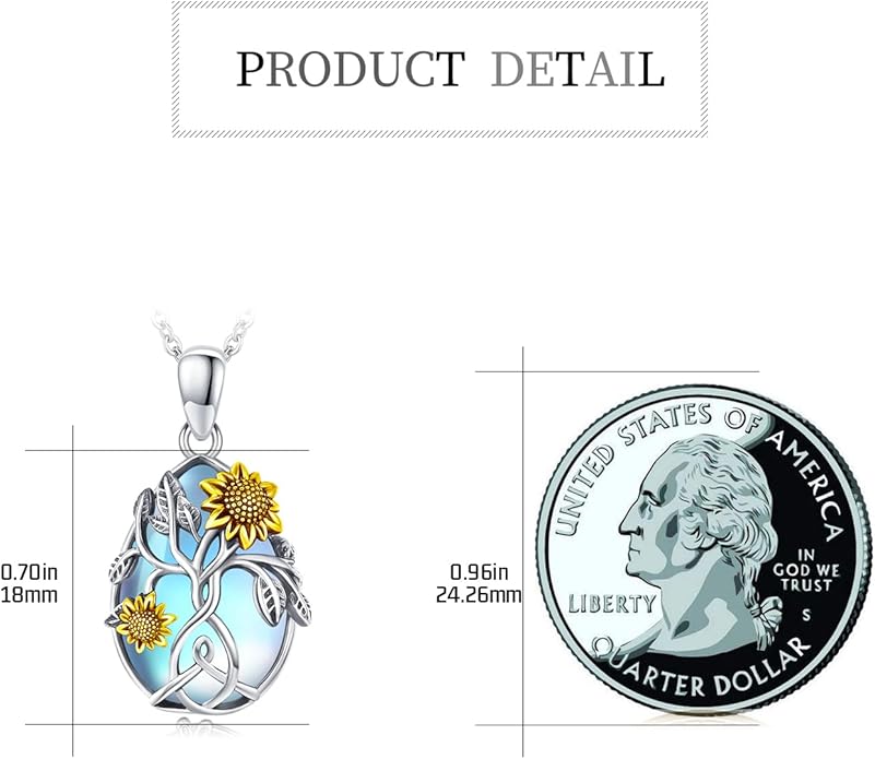 CHENGHONG Sunflower Necklace 925 Sterling Silver Tree of Life Necklace Daisy/Rose/Sunflower Pendant Necklace Sunflower Jewelry Gifts for Women Mom