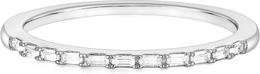 TIGRADE Half Eternity Ring for Women, Baguette Cubic Zirconia Anniversary Thin Stacking Ring, Minimalist CZ Statement Band, Size 3-11