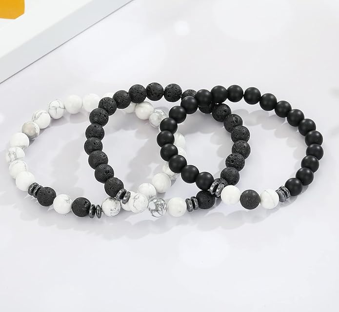 MengPa Mens Beaded Bracelets Couples Matching Bracelet Set Lava Rock Beads for Women Stone Jewelry