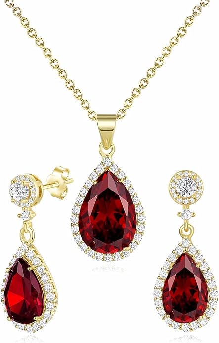 REASAYLL Jewelry Sets For Women 925 Sterling Silver Post Teardrop Dangle Stud Earrings Necklace Set Crystal Rhinestone Wedding Prom Costume Jewelry for Women