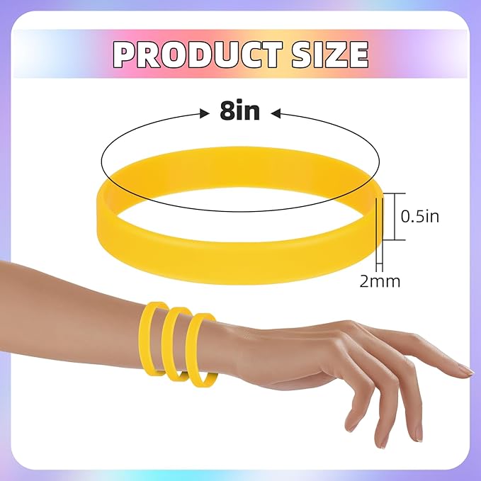 50 Pieces Rubber Bands For Silicone Bracelets, Blank Stretch Sports Elastic Rubber Wristbands For Teens, Party, Gift-Yellow