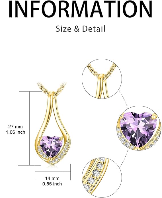 Birthstone Necklaces for Women,18k Yellow/White Gold Plated Forever Love Heart Infinity Pendant Necklace Anniversary Jewelry Christmas Birthday Gifts for Women Her Wife Girlfriend