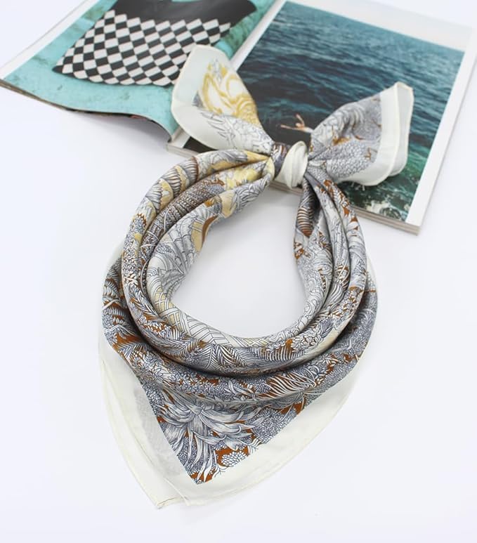 ANDANTINO 100% Mulberry Silk Square Scarf for Hair-25.6" X25.6'' Women Men Natural Silk Neckerchief Digital Printed Headscarf