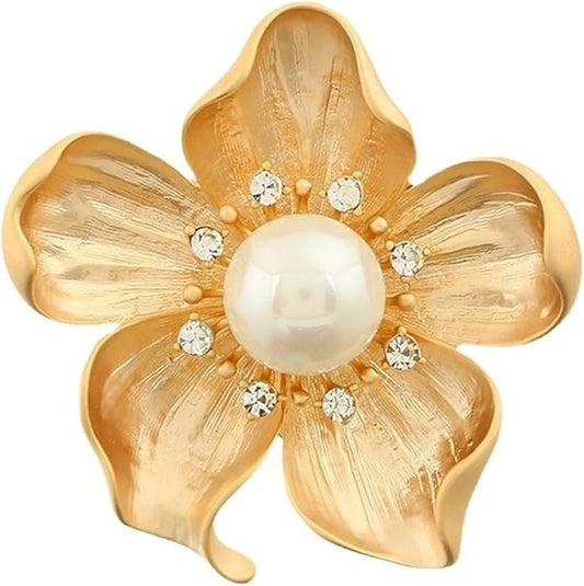 WCRAZYE Yellow Flower White Pearl Brooch for Women Girls - Gold Autumn Flower Pins for Mother, Wife, GF - Wedding, Bridal, Bouquet, Party Charm - Christmas, Valentine's Day