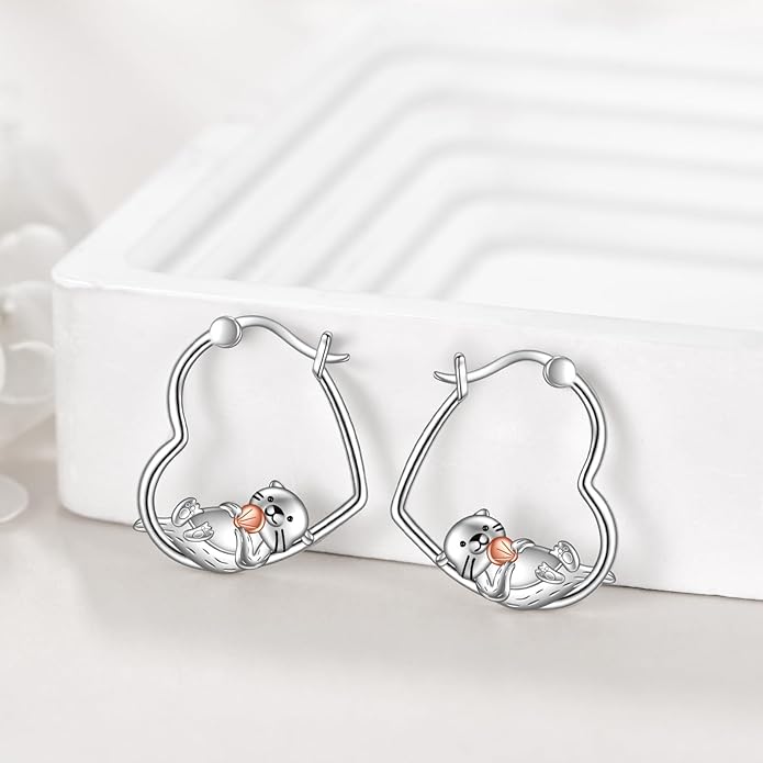 YFN Animal Earrings Sterling Silver Animal Heart Hoop Dangle Earrings Cute Jewelry Gifts for Women