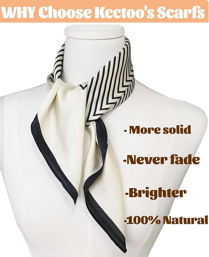 kcctoo 27.5" Mulberry Silk Feeling Head Scarf Women's Fashion Square Neck Satin Scarfs for Bag Hair Scarves Gift