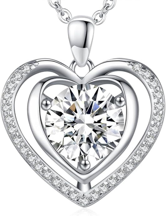Heart Pendant Gold Necklace for Women Moissanite Lab-Created Gem I Love You Wedding Anniversary Birthday Christmas Valentine Engagements Mothers Day Jewelry for Wife Her Girlfriend Mom Daughter